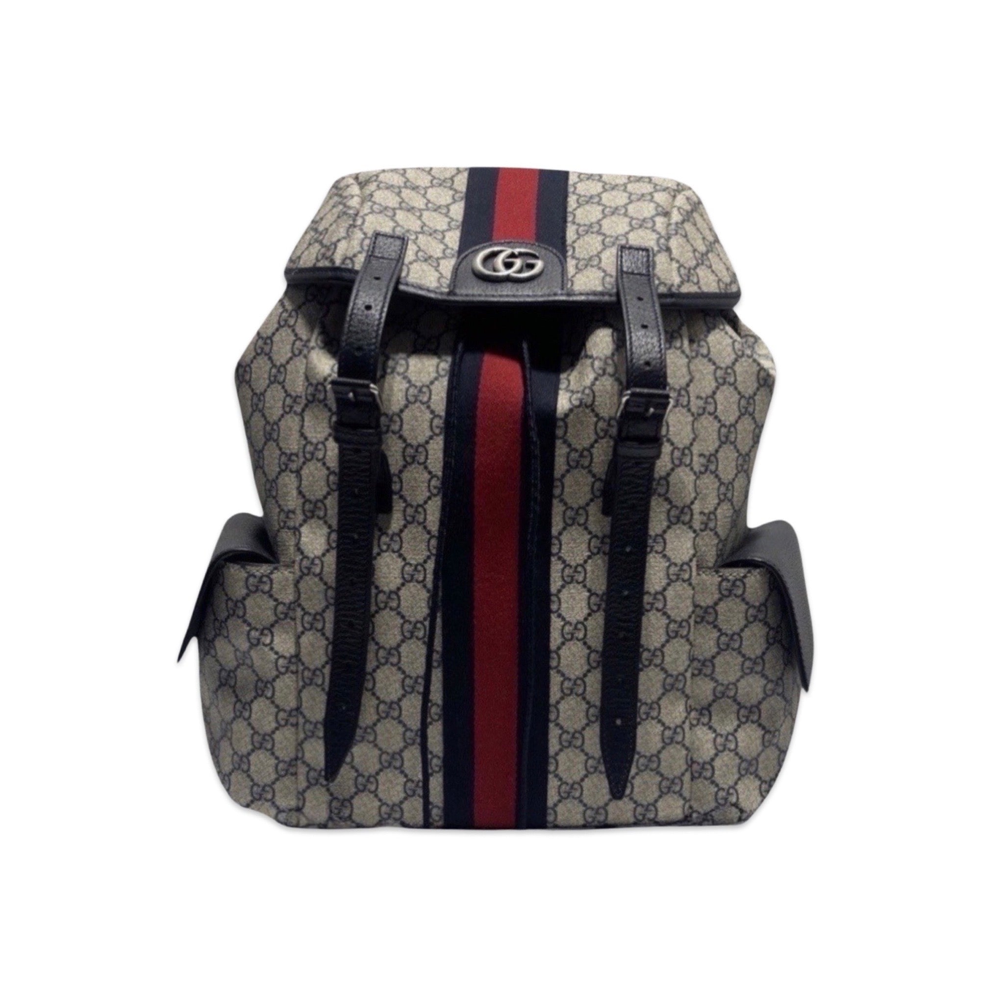 Mentore di vestiti Florence, Kentucky, Zaino medio Ophidia GG Supreme in tela e pelle Navy e Red di Gucci